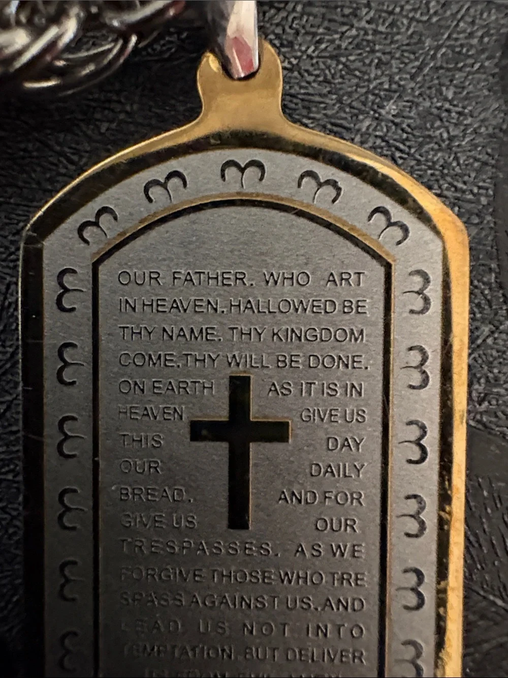 VINTAGE STAINLESS STEEL RELIGIOUS CROSS OUR FATHER PRAYER 25